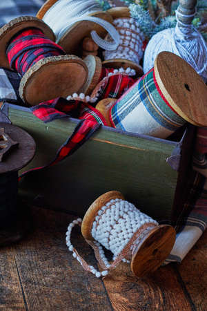 crafts,   holiday,   background,   rustic,   festive,   gift,   handmade,   box,   decor,   spool,  ...