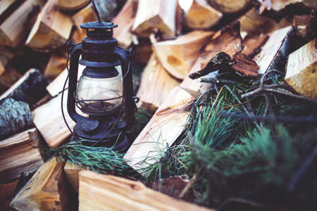 Kerosene lamp on the wood