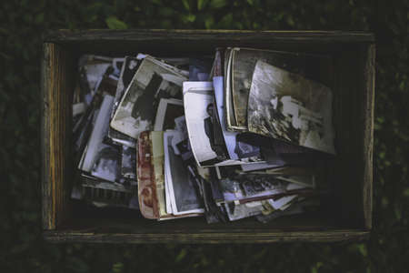 Old photos in the wooden box