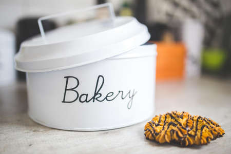 Metal bakery container & butter cookies