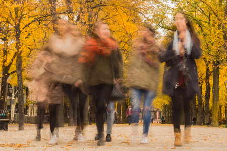 Group of People Walking Under the Orange Tree