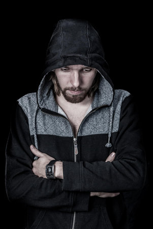 Man in Black Full-zip Hoodie