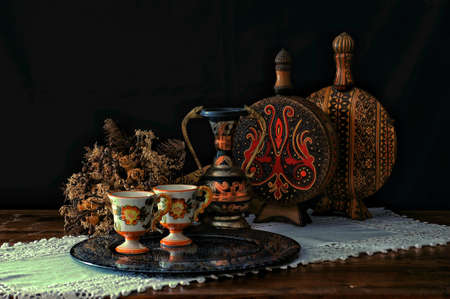 Two White Teacups on Black Tray