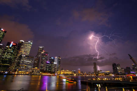 Lightning and Skyline Photo of Cityscape