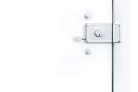 Photo of closed white door with old lock.の写真素材