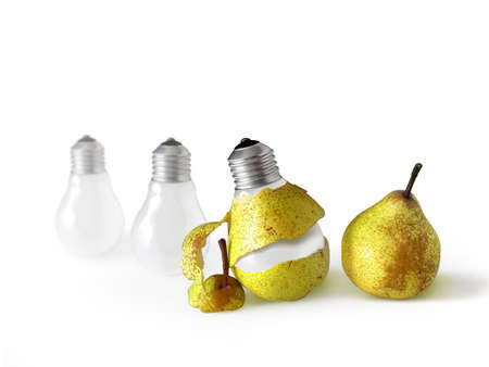 Pear shape light bulb with pear peel.