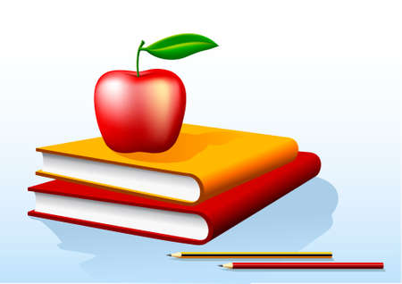 illustration of two books and a red apple on topのイラスト素材