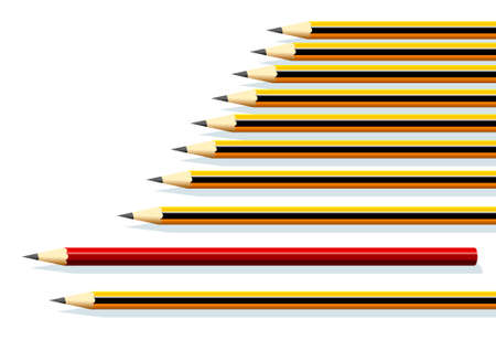 Illustration of a row of yellow pencils and a red oneのイラスト素材