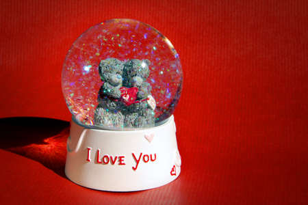 Snow globe saying I Love You with cute bears insideの写真素材