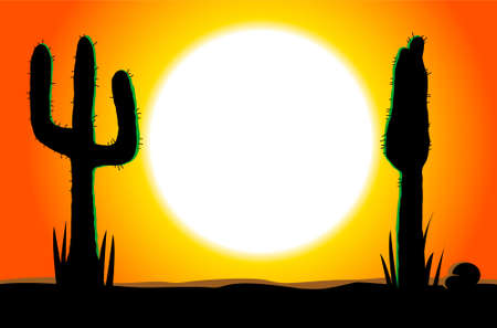 Tex Mex food concept with sunset and two desert cactus silhouettesのイラスト素材