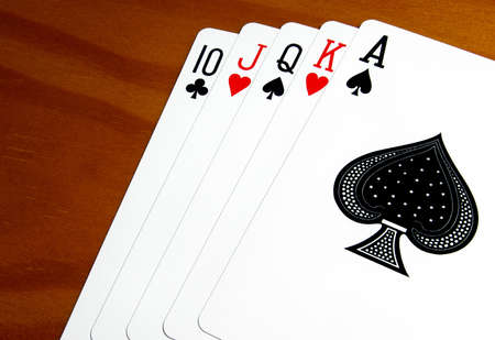 A good set of playing cards with the ace of spades in the frontのeditorial素材