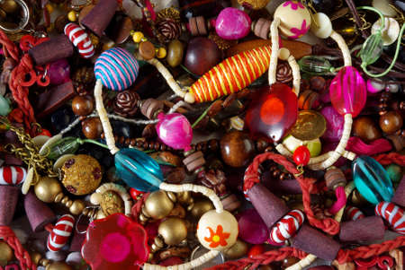 Background of assorted necklaces with colorful glass beadsの写真素材