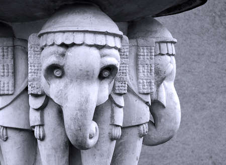 Detail of a Hindu statue representing baby elephantsの写真素材