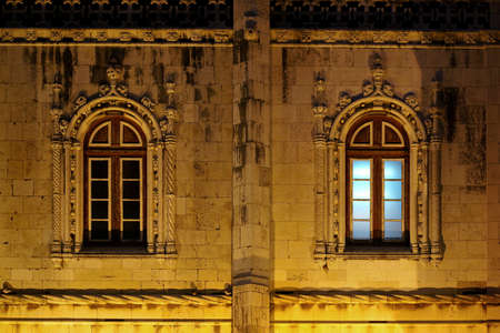 Two windows outside Mosteiro dos Jeronimos in Lisbon, Portugalのeditorial素材