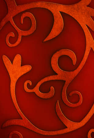 Red Christmas background with floral and curly motivesの写真素材