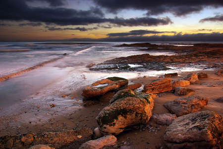 Seascape of the Portuguese coastline in Carcavelos area の写真素材