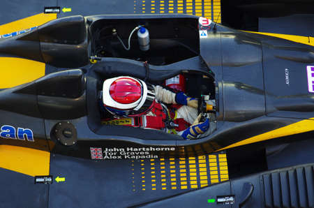 ESTORIL - SEPTEMBER 25: The FLM Oreca 09 of the Neil Garner Motorsport Team, stops in the pit-lane...