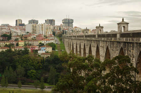View from the top of the old aqueduct of Lisbonの写真素材