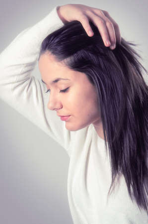Young teenager brunette girl candid portrait
