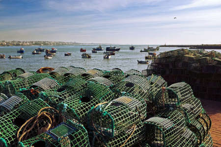 Fishing traps in a port of Cascais, Portugalの写真素材