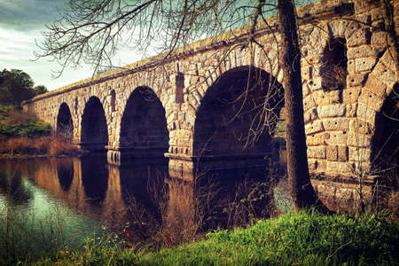 Ancient Roman bridge in Alter do Chao, Portugalの写真素材