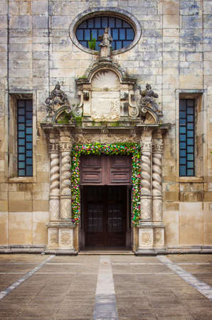 Detail of ancient Aveiro Cathedral in Portugalの写真素材