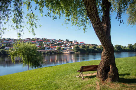 View to Arrepiado town and Tagus river from the north shore in Tancos town, Portugalの写真素材