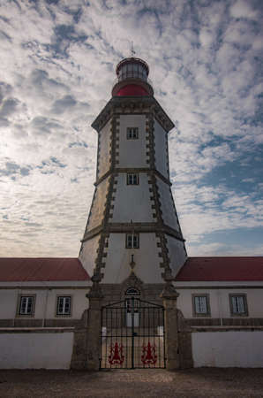 Closeup on Cape Espichel Lighthouse near Sesimbra, Portugalの写真素材