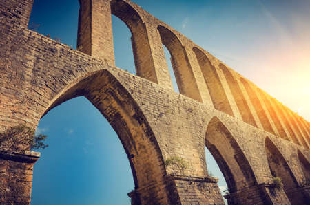 Rural landscape with ancient landmark aqueduct of Tomar region in Portugalの写真素材