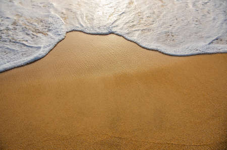 Golden sand with ocean water foam in the sea shore of a beach