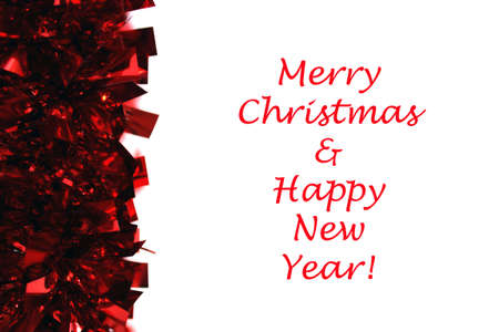 red garland with christmas and new years text isolated on white backgroundの写真素材