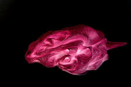 glowing pink scarf isolated on black backgroundの写真素材