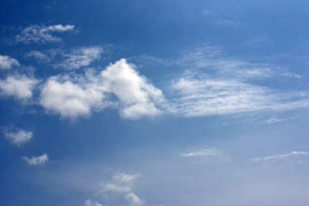 Beautiful blue sky with fluffy white cloudsの写真素材