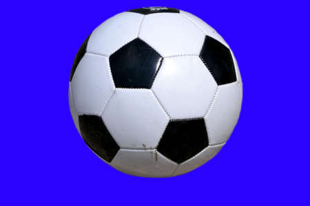 Soccer ball isolated on blue backgroundの写真素材
