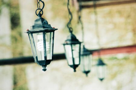 Row of lanterns with blurred backgroundの写真素材