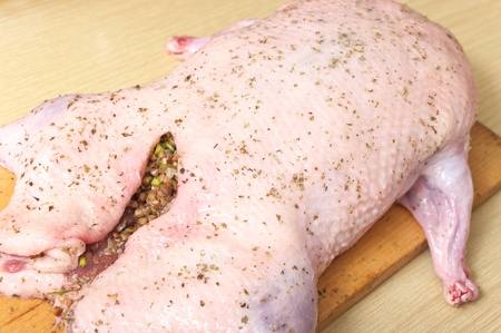 Preparing stuffed duckの写真素材