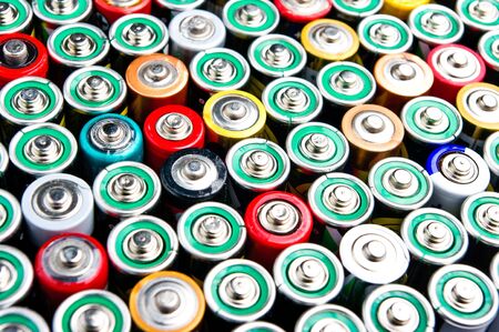 Row of different types batteriesの写真素材