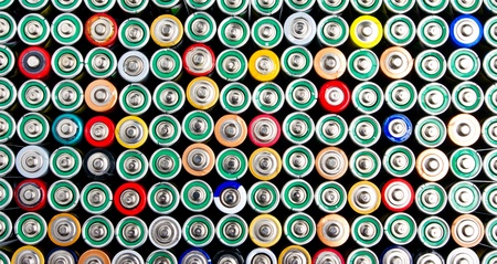 Different types of colorful batteriesの写真素材