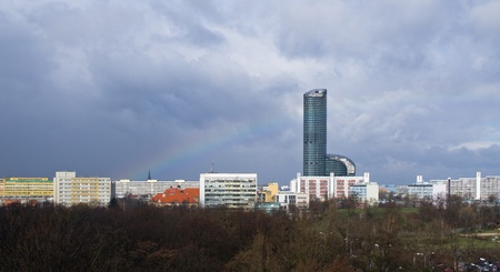 Urban scene with rainbow in Wroclaw, Polandのeditorial素材