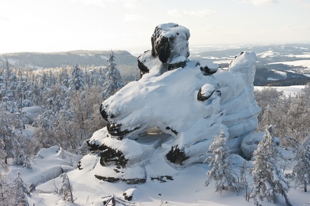 Famous rock on Szczeliniec Mountain, Polandの写真素材