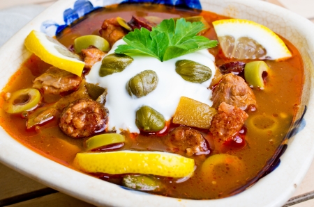 Traditional tasty russian Soljanka soupの写真素材