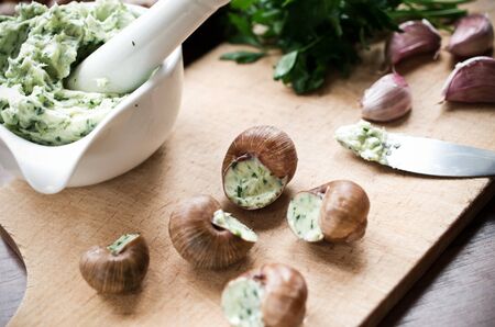 Bourgogne snails with garlic butterの写真素材