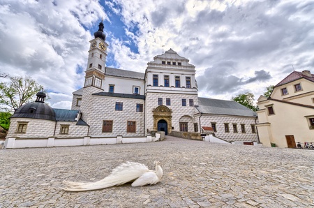 Palace with white peacock in Pardubice, Czech Republicのeditorial素材