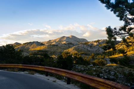 Narrow road to Sv. Jure mountain in Biokovo national park, Croatiaの写真素材