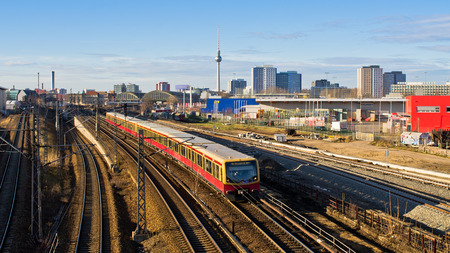 Cityscape in Berlin with railroads, Germanyのeditorial素材