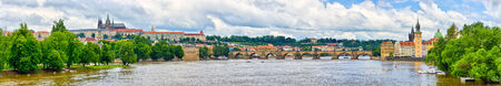 Panorama in Prague - with Charles Bridge and Hradcany hill, Czech Republic