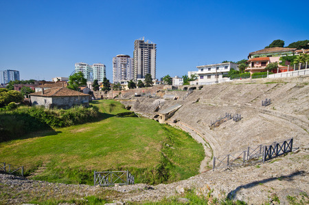 Old roman amphitheater in Durres, Albaniaの写真素材