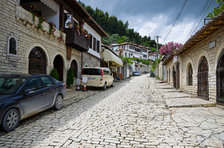 Old narrow streets in Berat, Albaniaの写真素材
