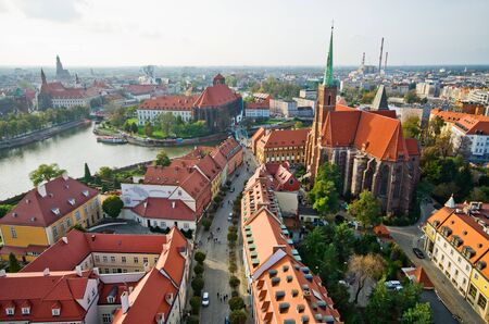 Ostrow Tumski in Wroclaw from cathedral tower, Poland