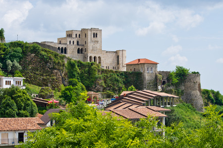 Scene with Kruja castle near Tirana in Albaniaのeditorial素材